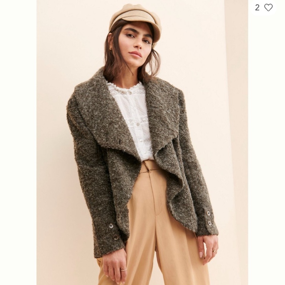 French Mauve Cozy Brown Teddy Sweater Blazer with Pockets • Sz Large